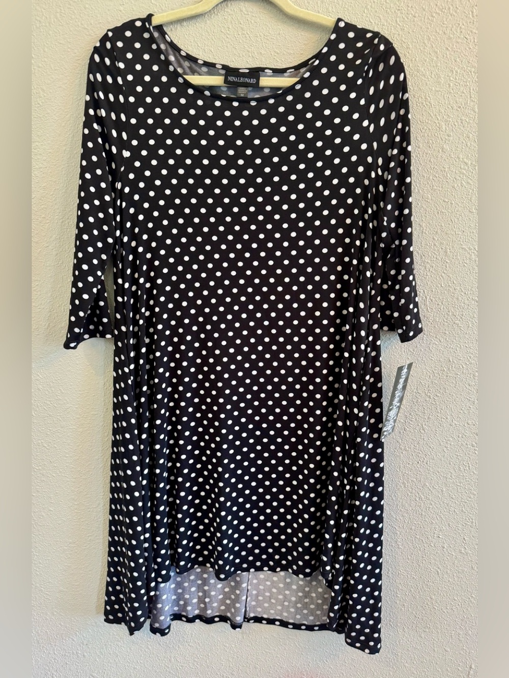 NEW Nina Leonard Black White Polka Dot Women’s Dress Size Medium 3/4 Sleeves